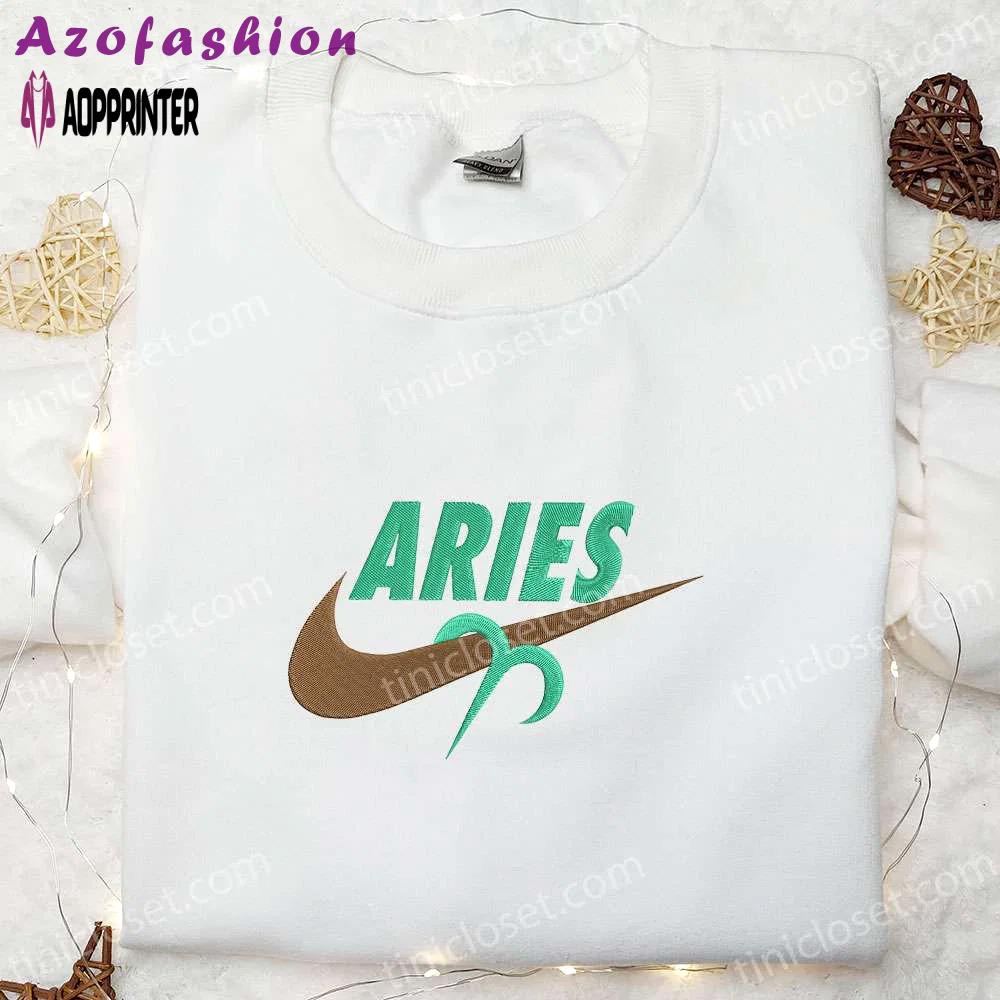Aries zodiac x nike swoosh shirt & hoodie: perfect family gift ideas Embroidered Shirt
