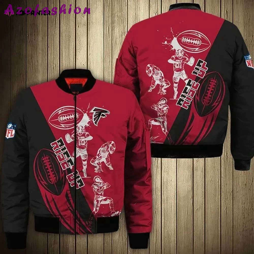 Atlanta falcons rise up players pattern bomber jacket – black and red Bomber Jacket