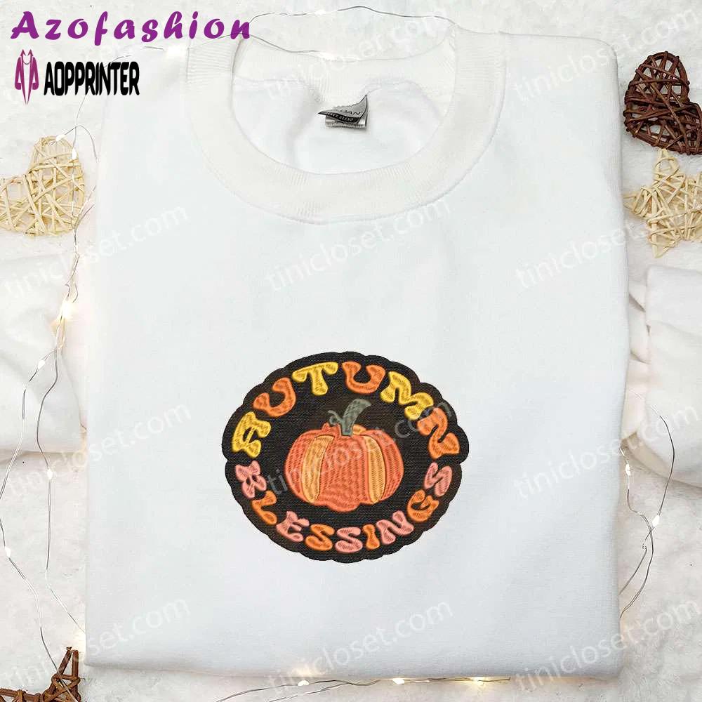 Autumn blessings pumpkin embroidered shirt & halloween sweatshirt: best halloween gifts! Embroidered Shirt