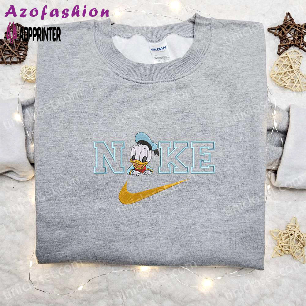 Baby donald duck x nike cartoon embroidered shirt custom nike tee best birthday gift ideas Embroidered Shirt