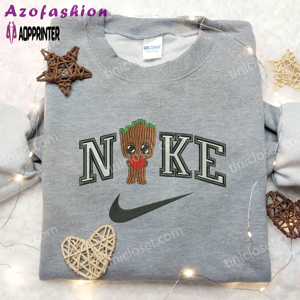 Baby groot love x nike embroidered shirt – marvel movie inspired nike shirt Embroidered Shirt