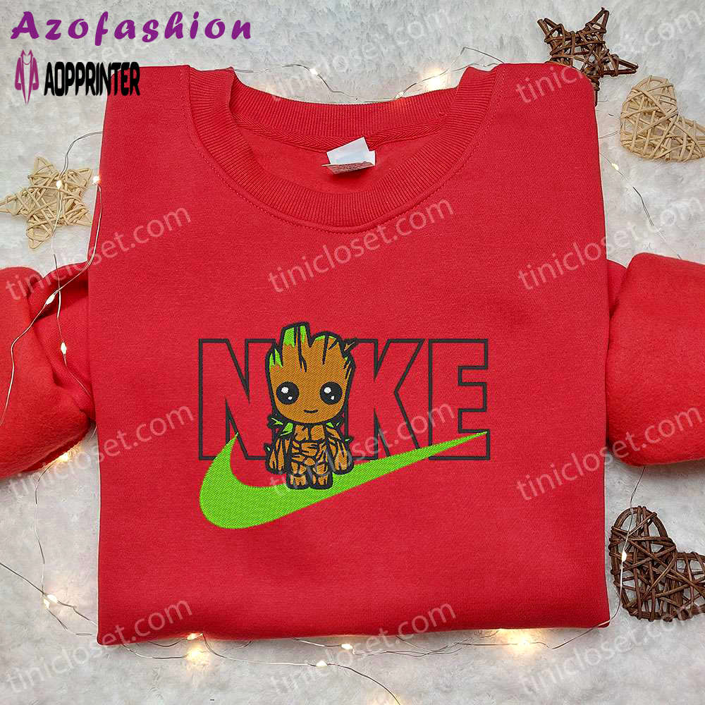 Baby groot x nike movie embroidered tshirt – guardians of the galaxy shirt nike inspired Embroidered Shirt