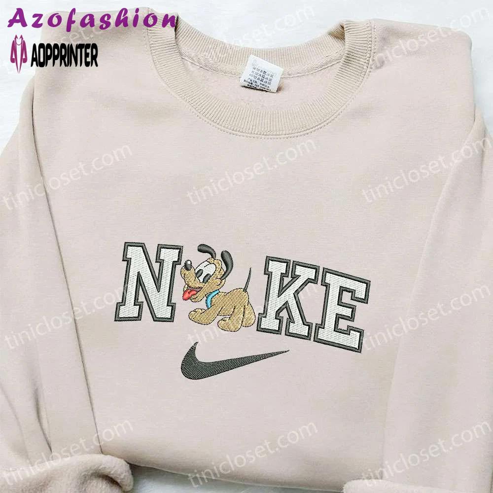 Baby pluto x nike cartoon embroidered shirt – disney characters t-shirt: perfect family gift ideas Embroidered Shirt