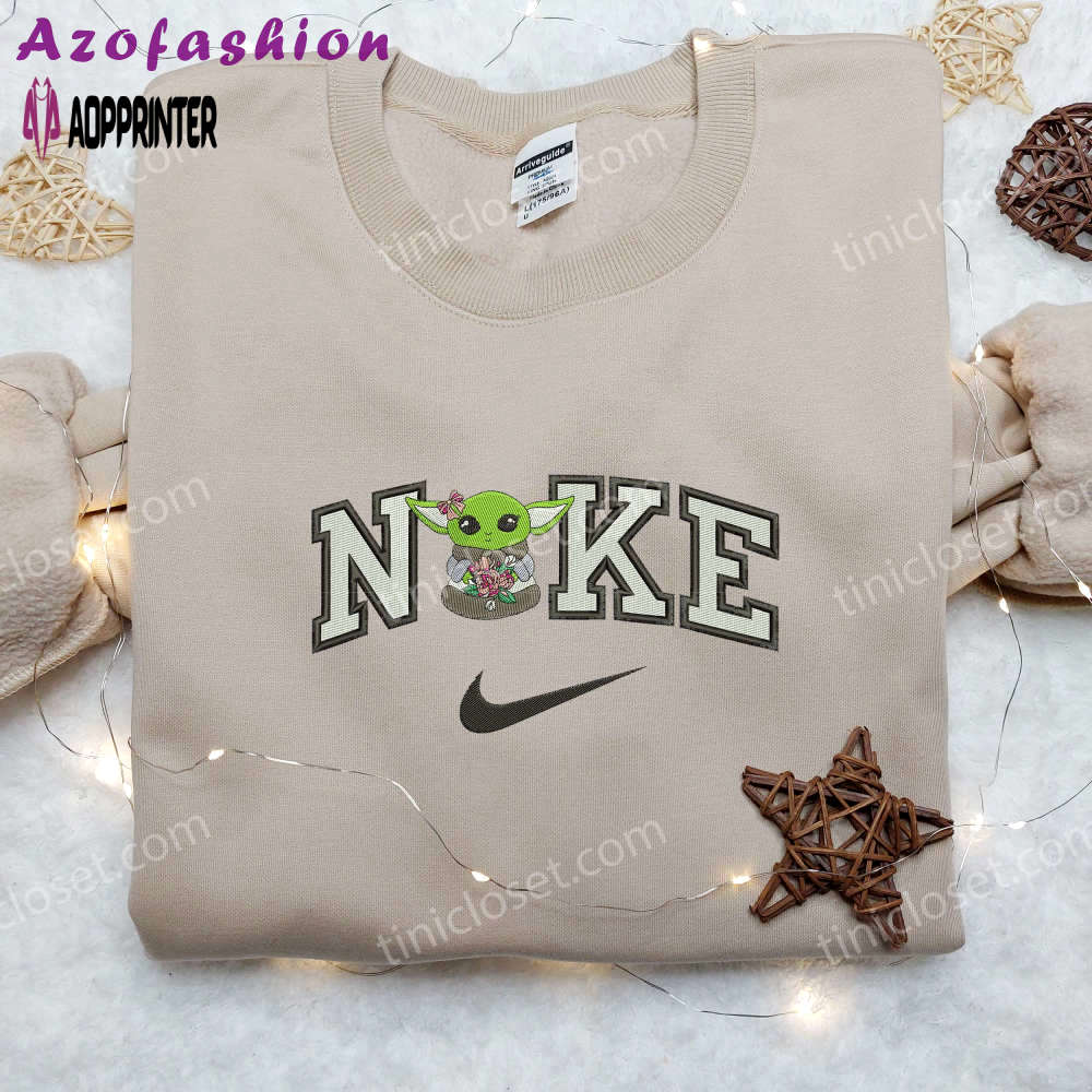 Baby yoda flower & movie cartoon star wars nike embroidered shirt Embroidered Shirt