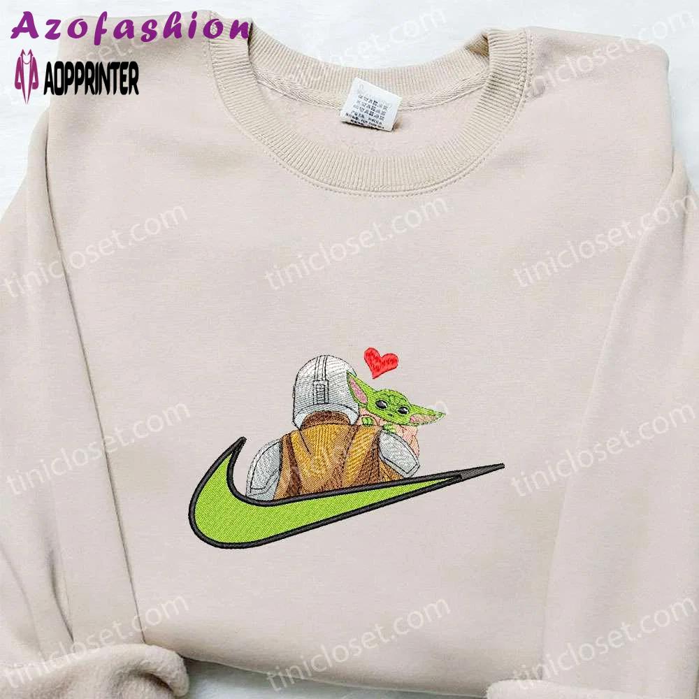 Baby yoda heart x nike swoosh shirt & star wars hoodie: perfect family gifts Embroidered Shirt