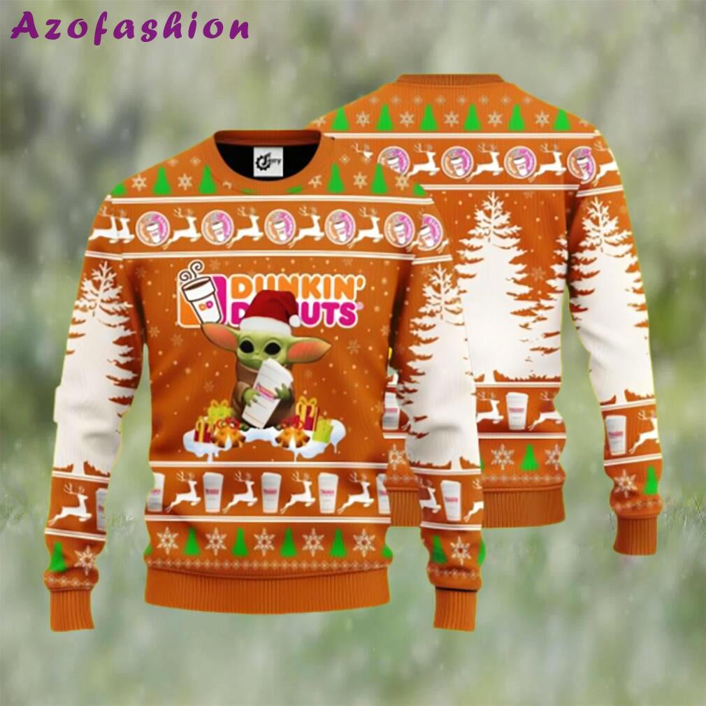 Baby yoda hug dunkin? donuts ugly christmas sweater Christmas Ugly Sweater
