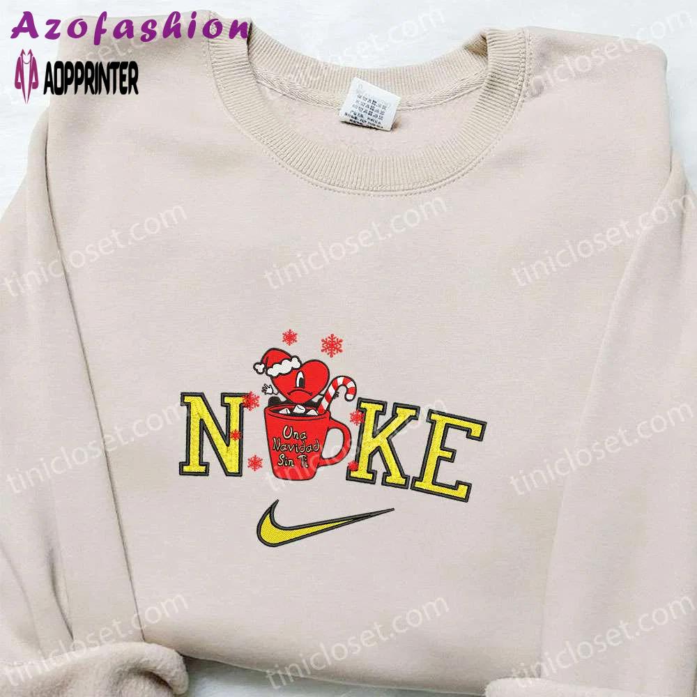 Bad bunny mug candy cane x nike embroidered sweatshirt – movie christmas shirt best gift ideas Embroidered Shirt