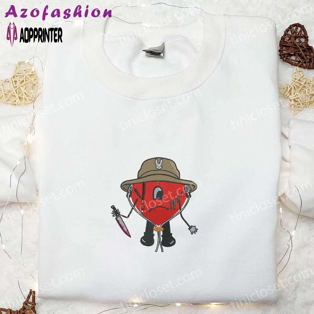 Bad bunny with knife embroidered sweatshirt – spooky halloween gift Embroidered Shirt