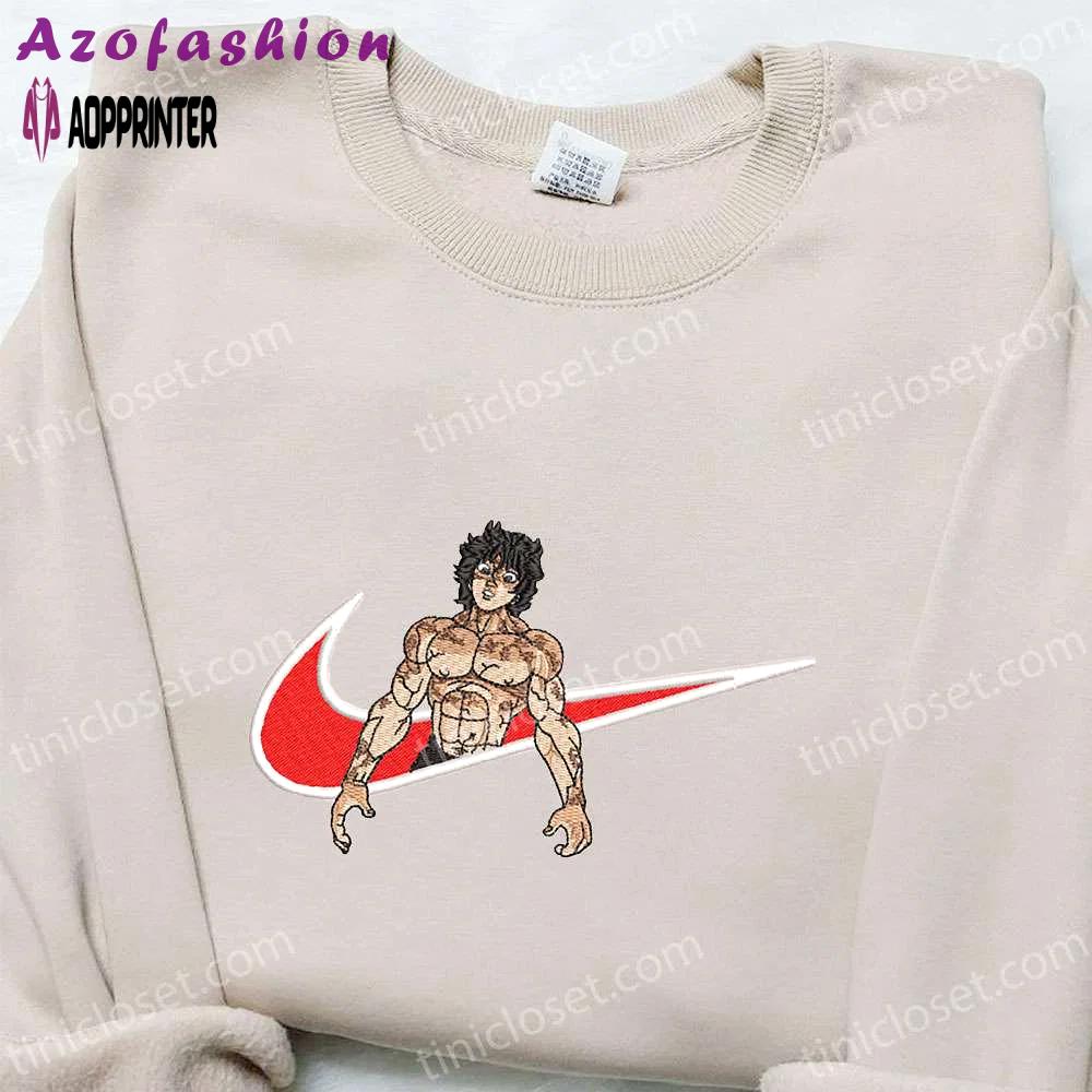 Baki hanma x nike swoosh anime embroidered tshirt: perfect nike-inspired gift for family Embroidered Shirt