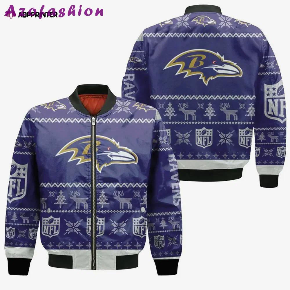 Baltimore ravens christmas pattern bomber jacket – purple Bomber Jacket