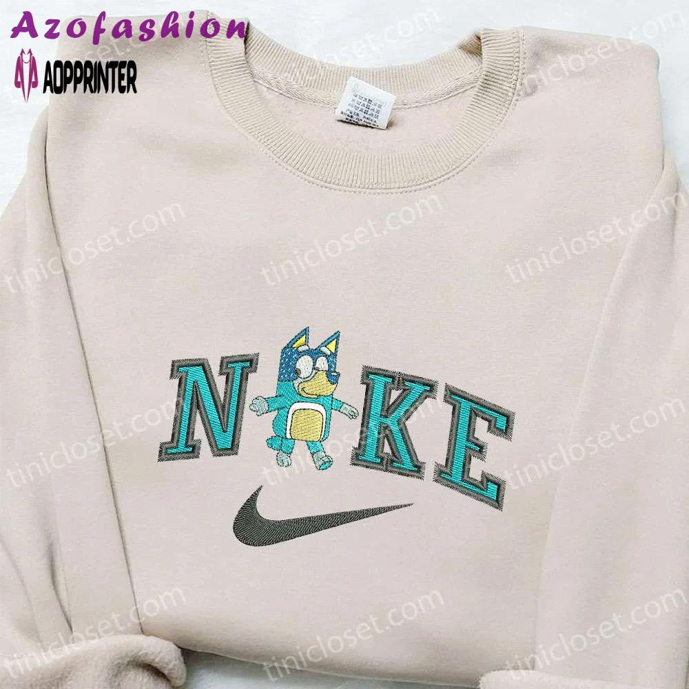 Bandit x nike cartoon embroidered sweatshirt – bluey inspired shirt: unique nike apparel with cartoon embroidery Embroidered Shirt