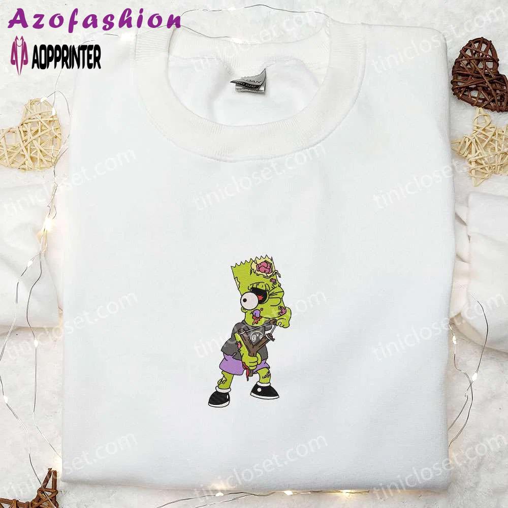 Bart simpson slingshot embroidered shirt: the best halloween gift idea in the simpson cartoon collection Embroidered Shirt