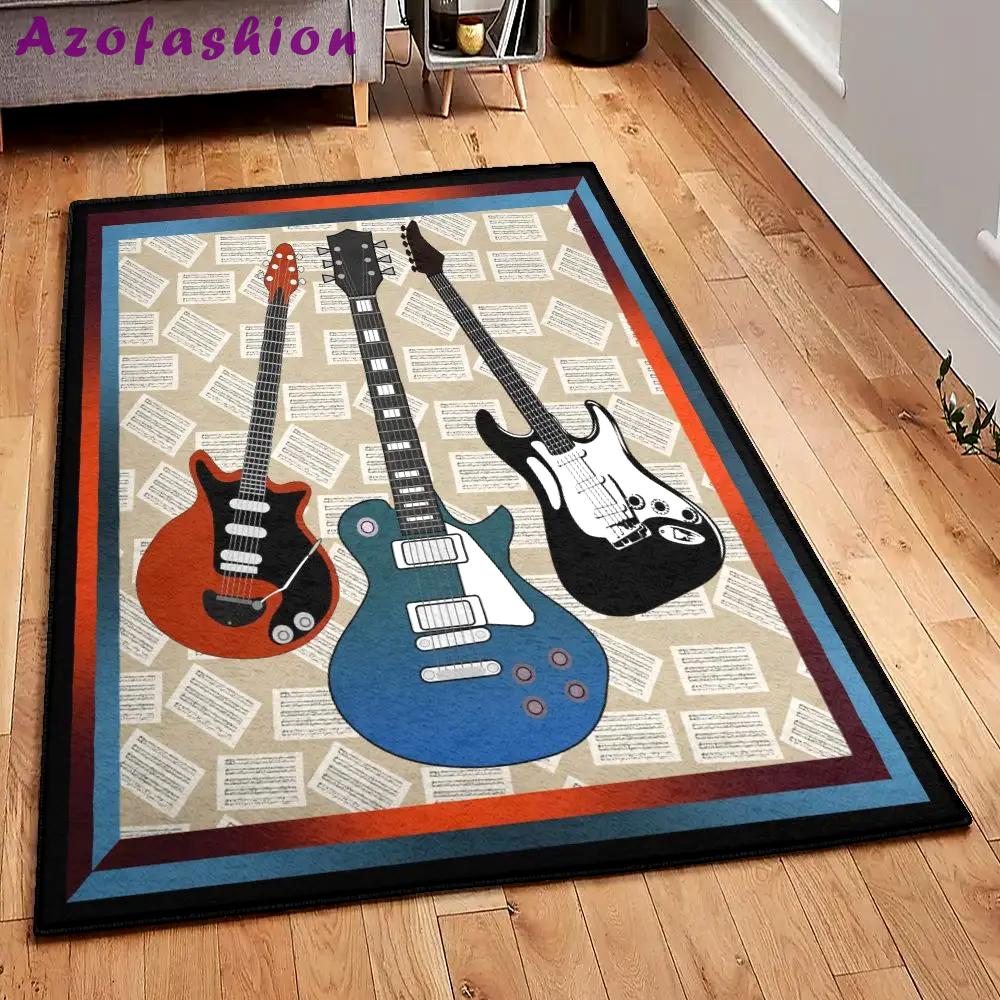 Bass guitar art deco rug, guitar rug Rectangle Rug
