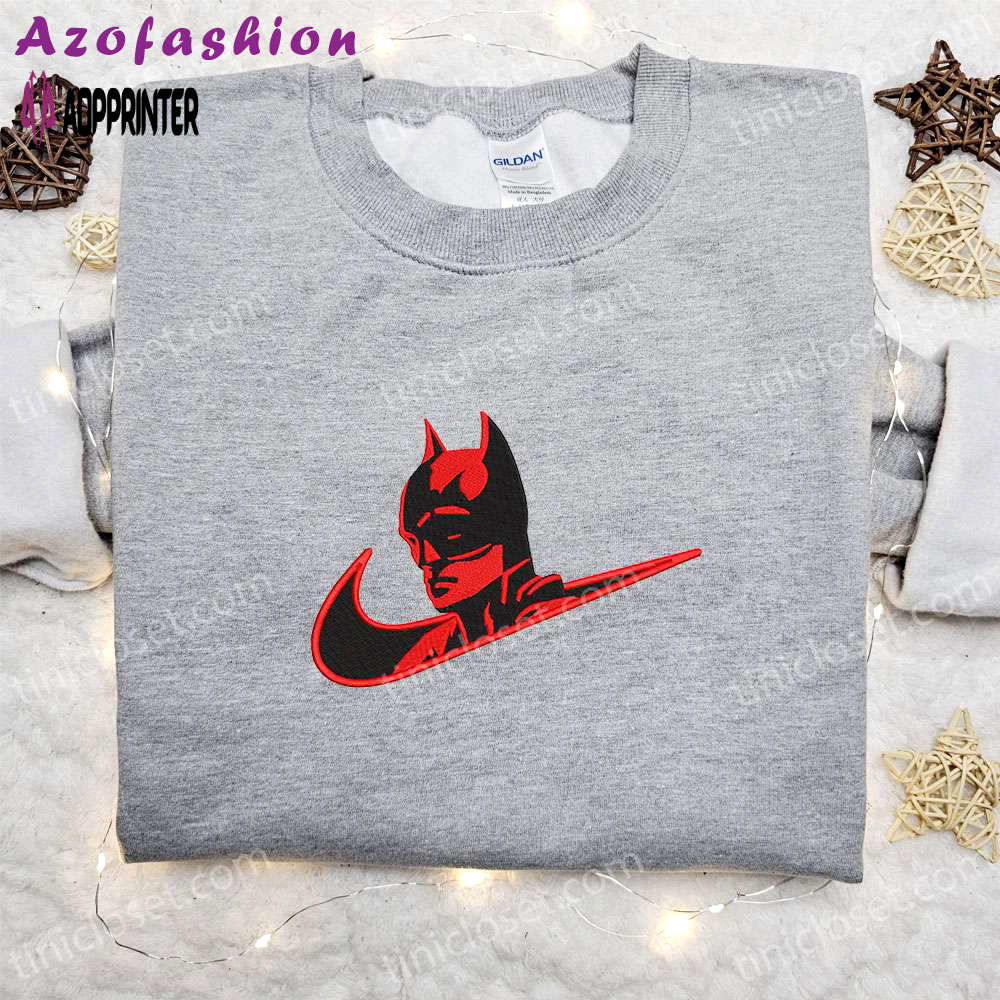 Batman x nike swoosh movie embroidered sweatshirt – dc comic & nike inspired shirt Embroidered Shirt