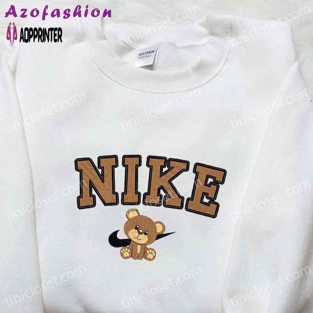 Bear x nike cartoon embroidered tshirt: best nike-inspired birthday gift idea Embroidered Shirt
