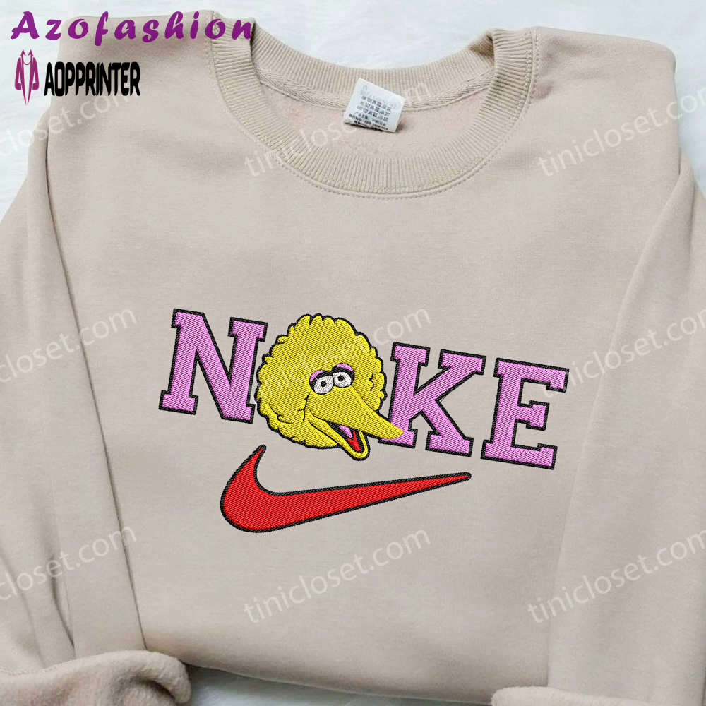 Big bird x swoosh nike embroidered shirt – sesame street cartoon tee Embroidered Shirt