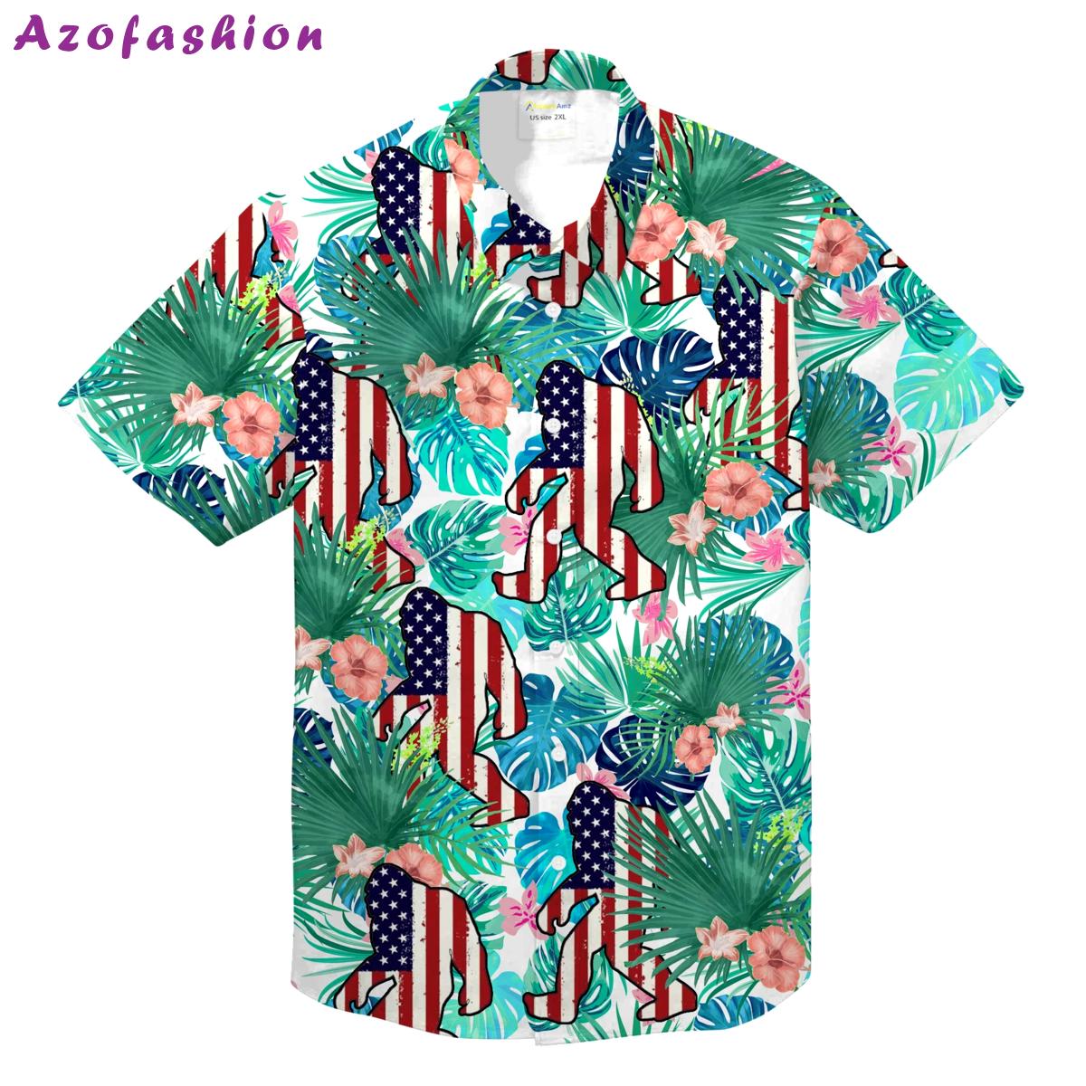 Bigfoot american silhouette tropical green hawaiian shirt funny crazy vintage hawaiian shirt Hawaii Shirt Shorts & Flip Flops