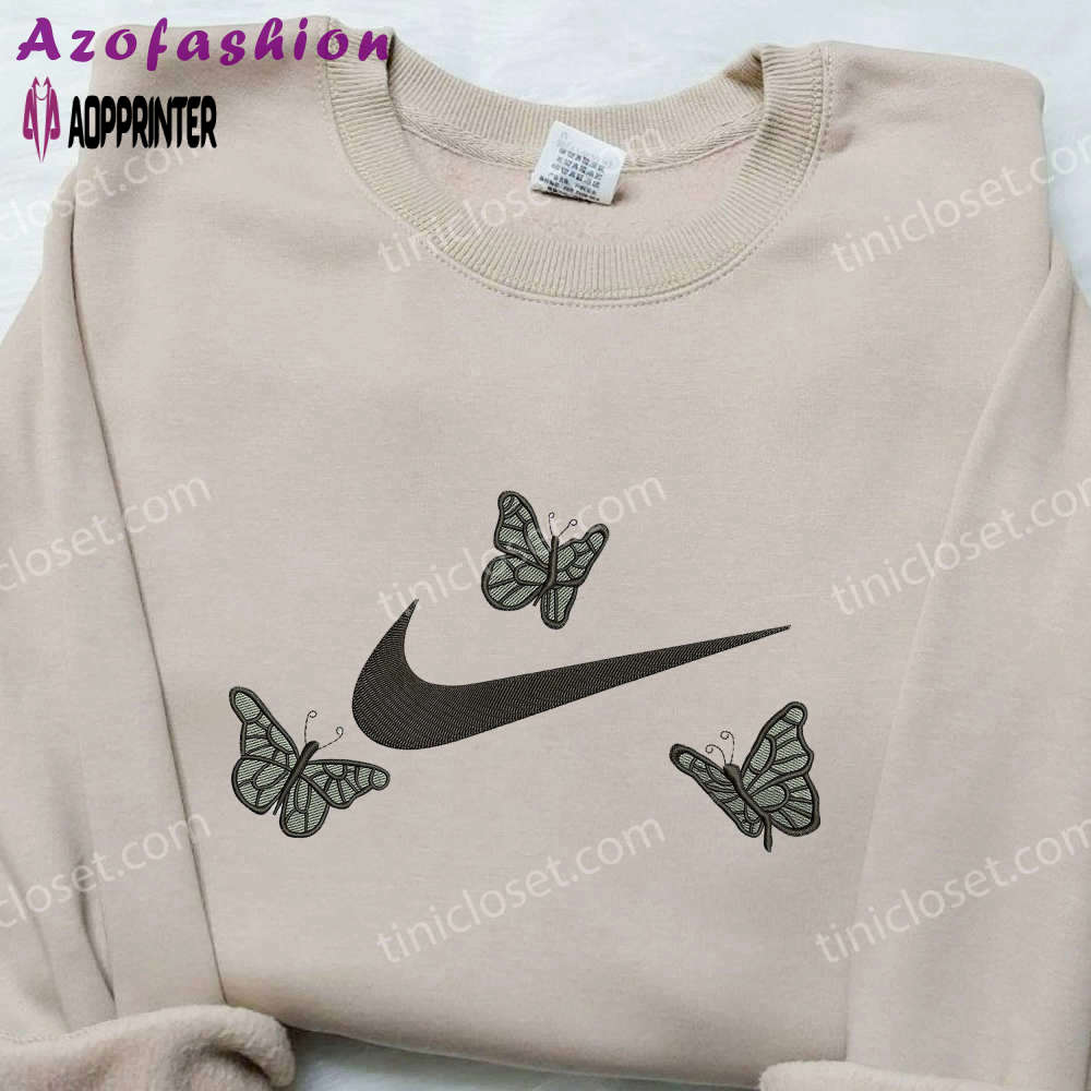 Black butterfly x nike embroidered shirt – custom inspired design Embroidered Shirt