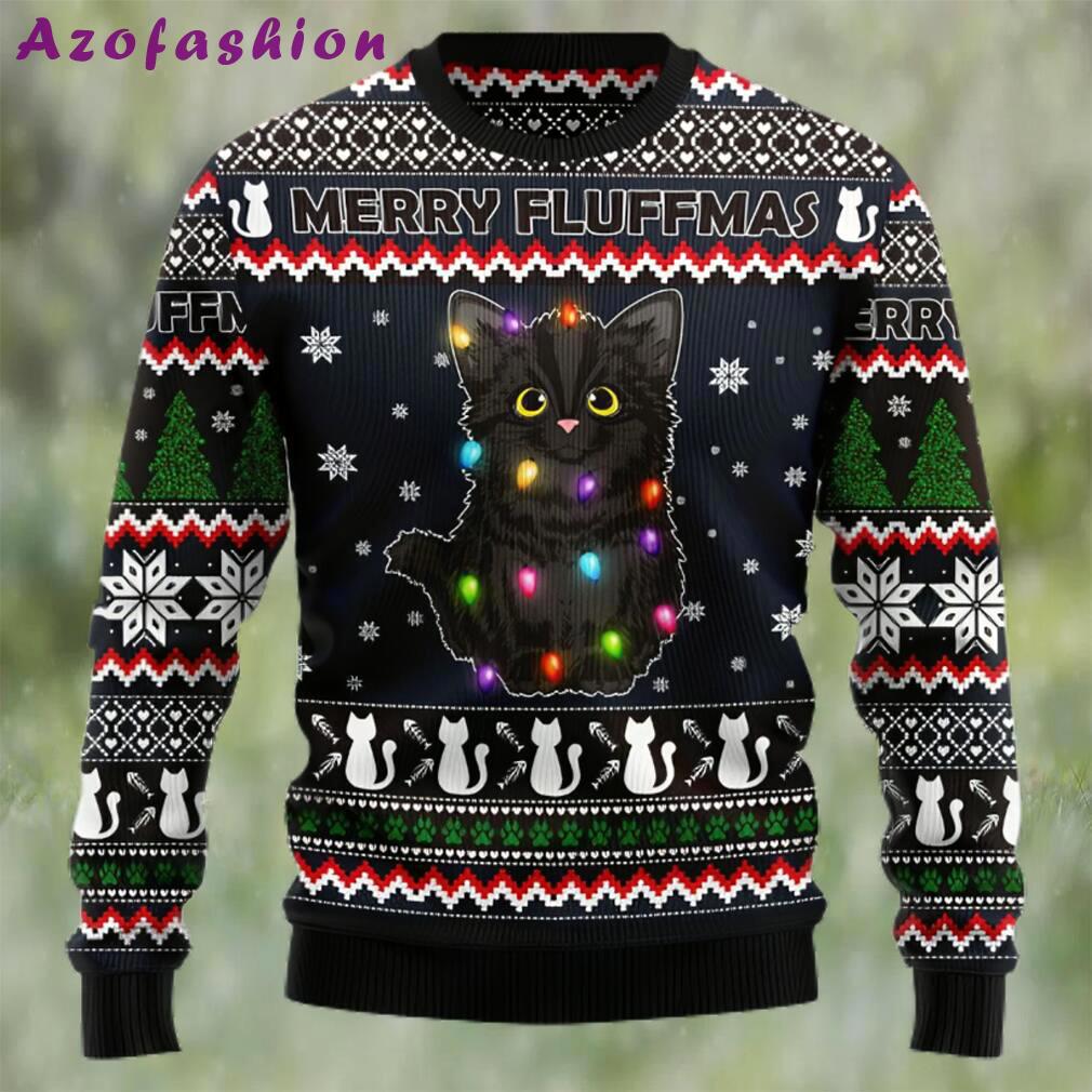 Black cat fluffmas ugly christmas sweater Christmas Ugly Sweater