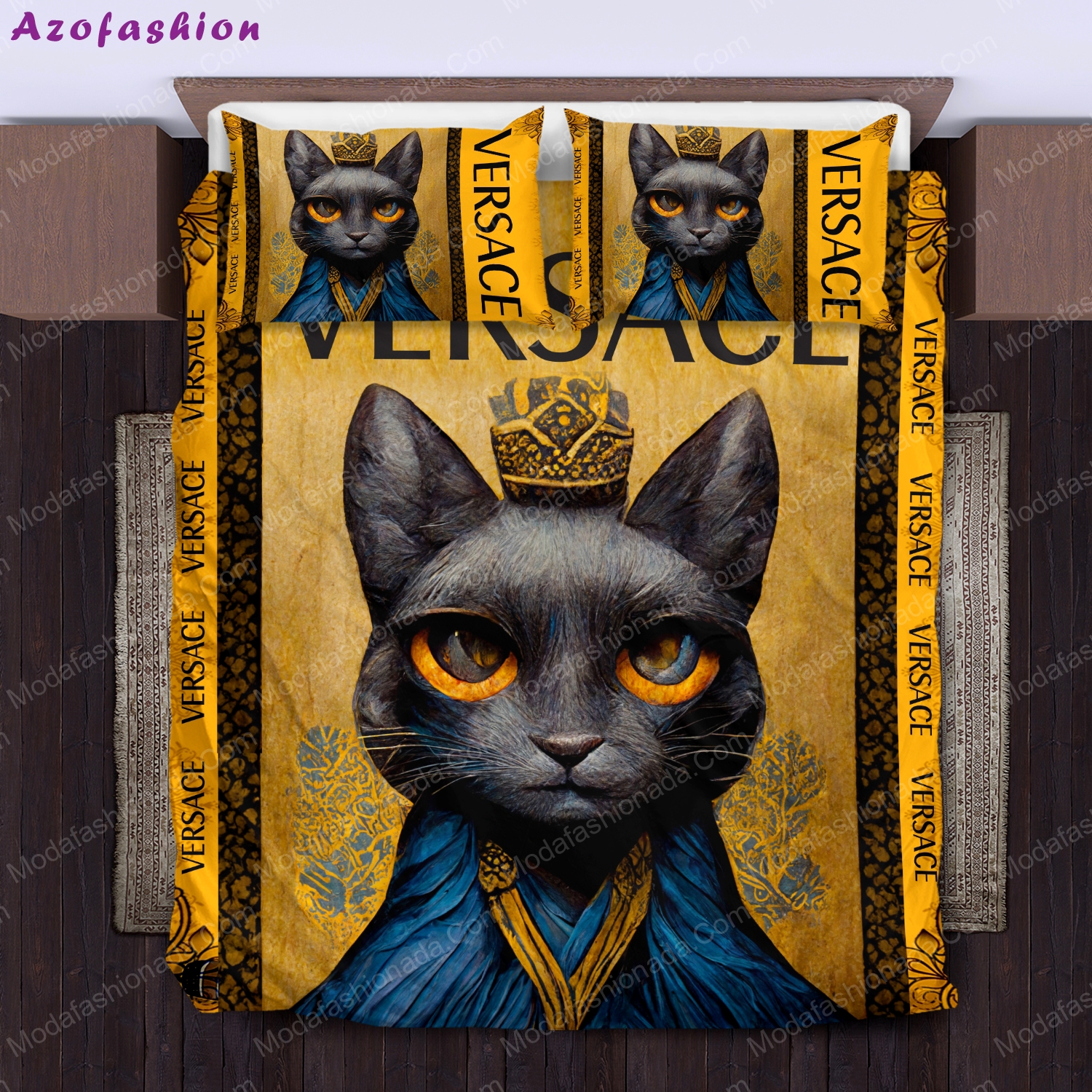 Black cat versace logo type 2222 Bedding Sets bedclothes premium fashion brand sheets home decor duvet blankets bed linen hyperbeast Bedroom luxury ideas bedspread covers