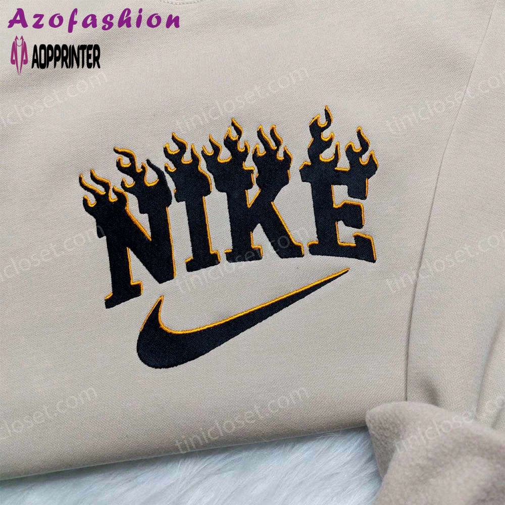 Black flame nike embroidered sweatshirt – unique nike inspired hoodie & shirt Embroidered Shirt