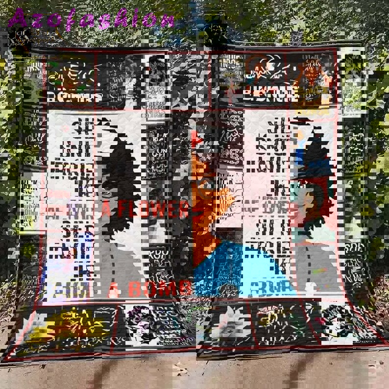 Black nurse she’s not fragile like a flower she’s fragile like a bomb fleece blanket, mink sherpa blanket, black nurse blanket Quilt Blanket