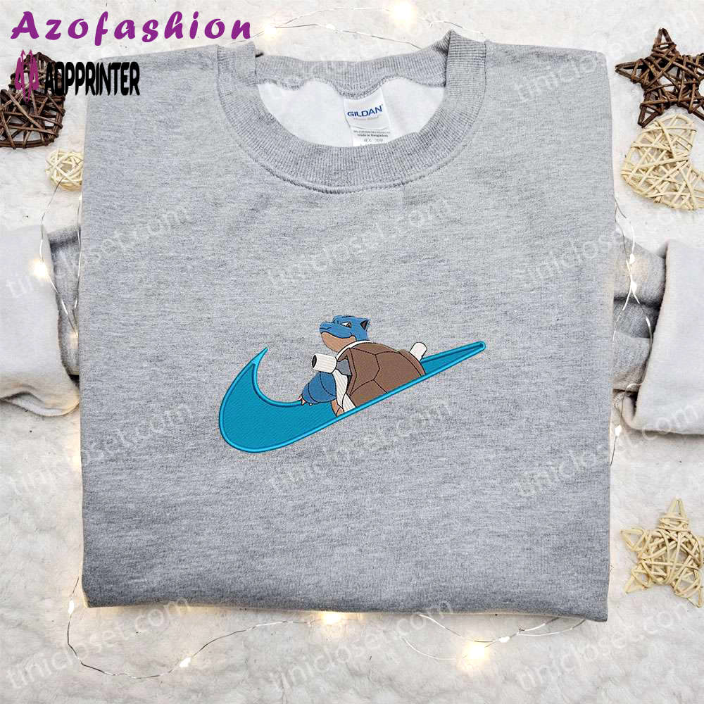 Blastoise x swoosh anime embroidered sweatshirt & shirt: best family gift ideas Embroidered Shirt