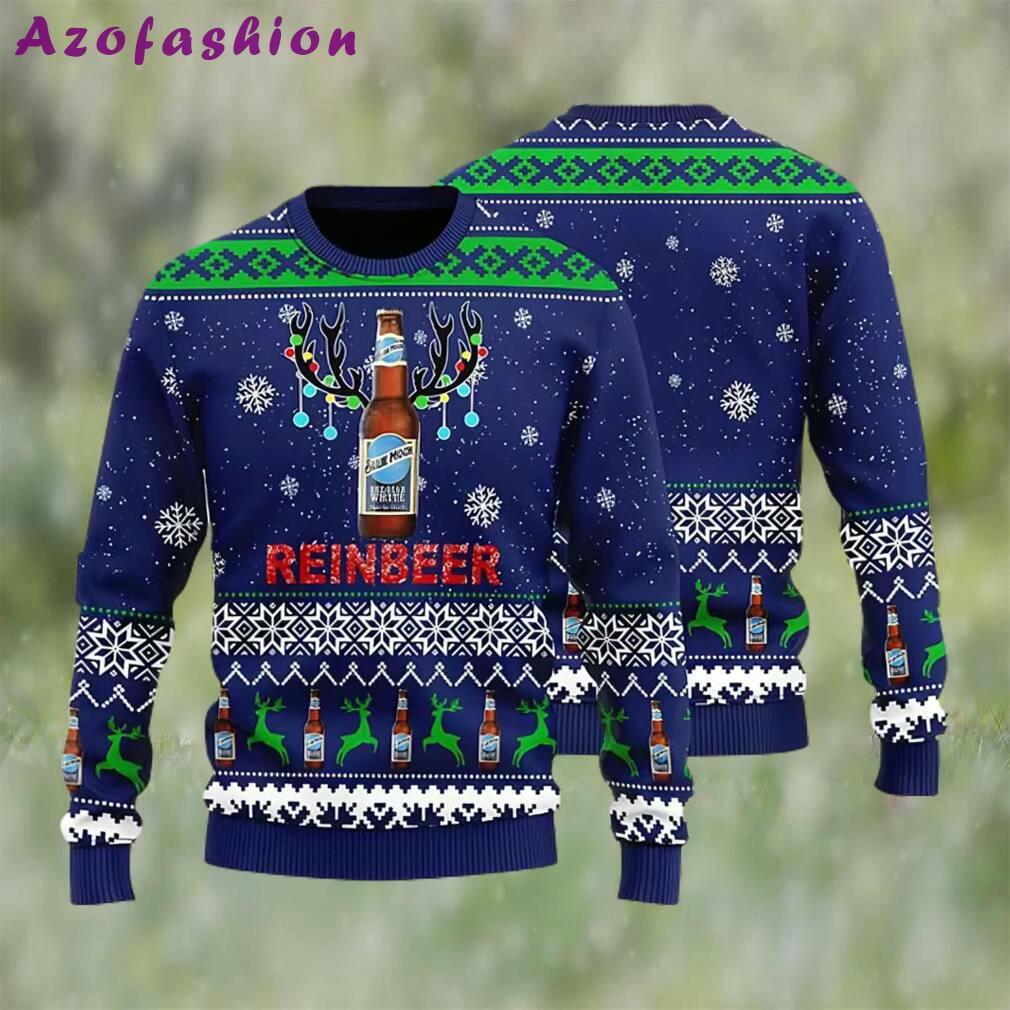 Blue moon reinbeer beer ugly christmas sweater, faux wool sweater, international beer day, gifts for beer lovers, best christmas gifts for 2022 ? prinvity Christmas Ugly Sweater