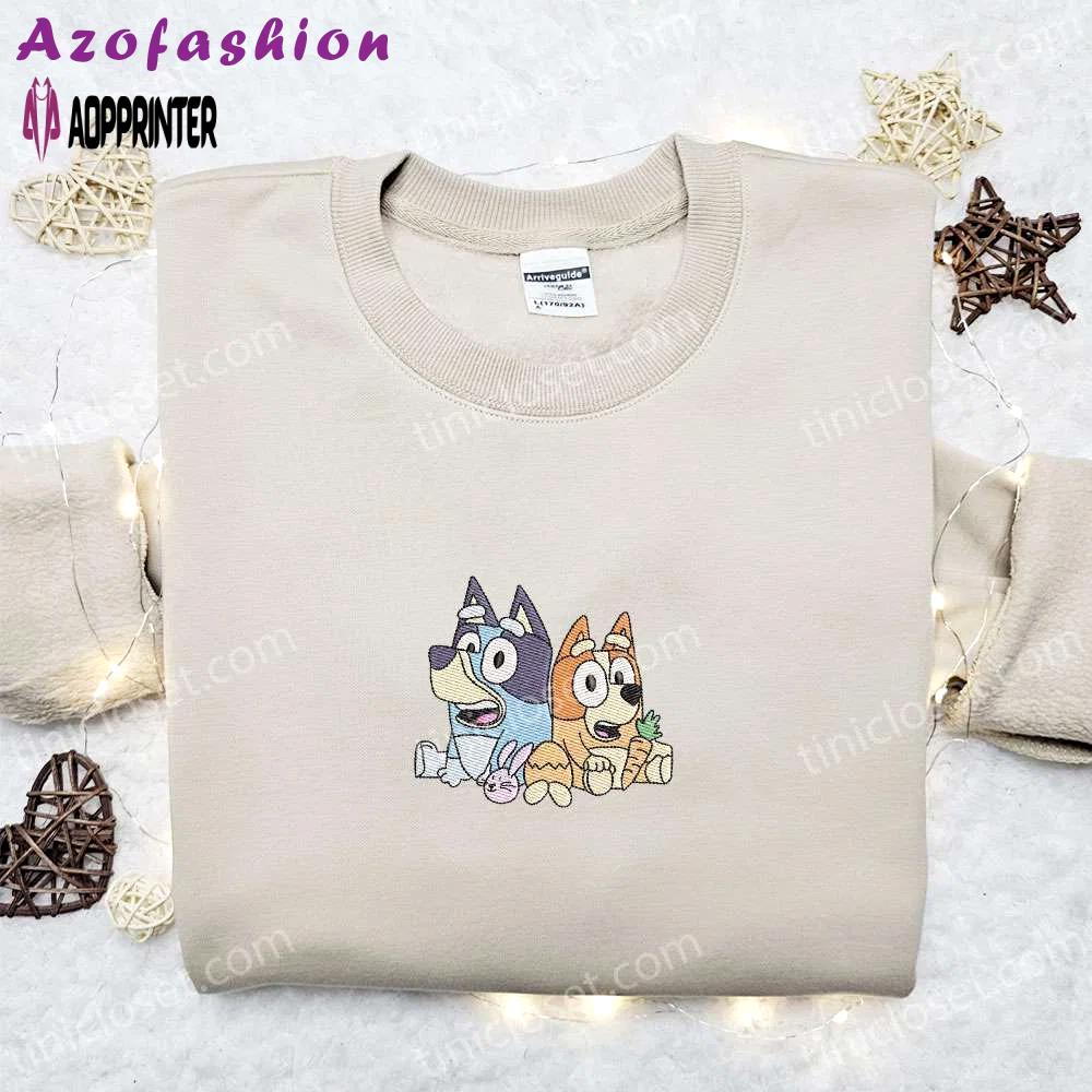 Bluey and bingo easter embroidered shirt & cartoon hoodie: perfect thanksgiving day gift idea Embroidered Shirt