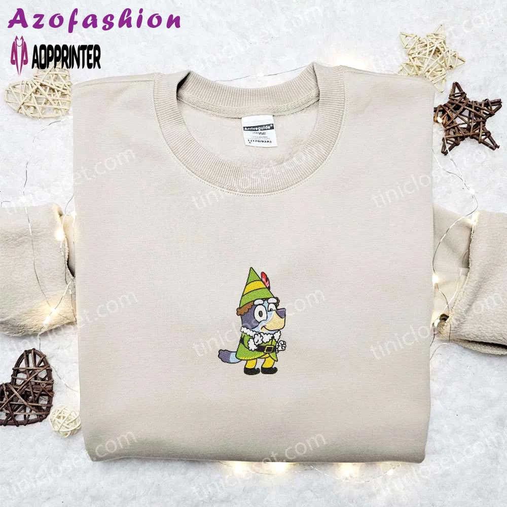 Bluey christmas elf embroidered shirt & cartoon hoodie: perfect christmas gift idea Embroidered Shirt