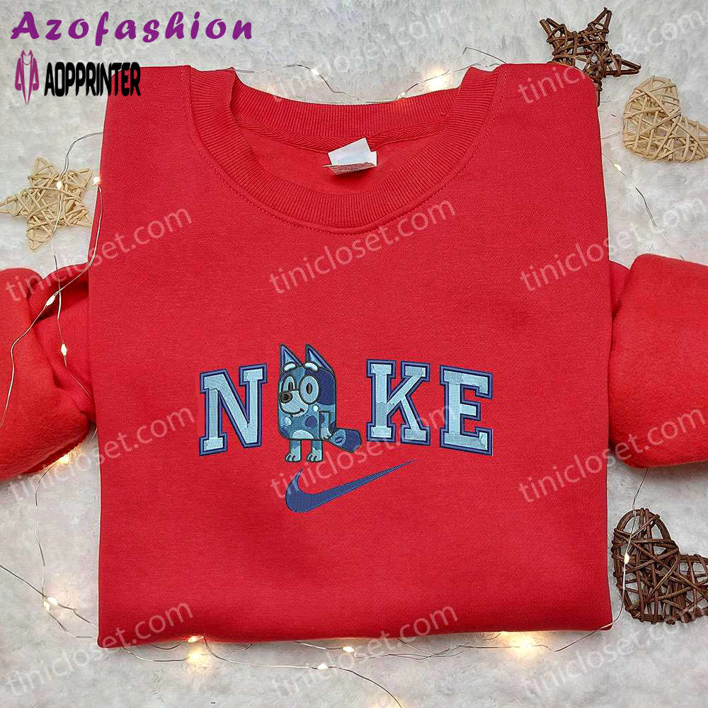 Bluey x nike cartoon embroidered sweatshirt – stylish & unique nike inspired shirt Embroidered Shirt