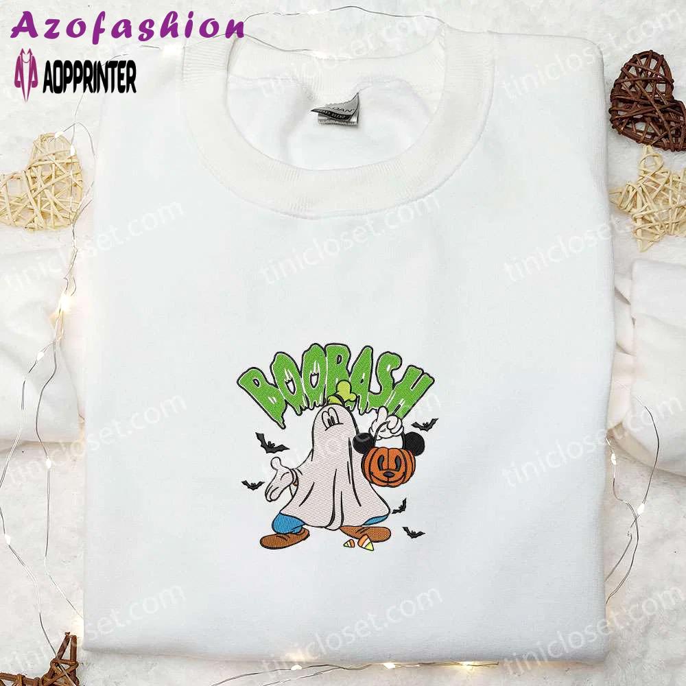 Boobash goofy ghost mickey pumpkin bat embroidered shirt – adorable disney halloween shirts Embroidered Shirt