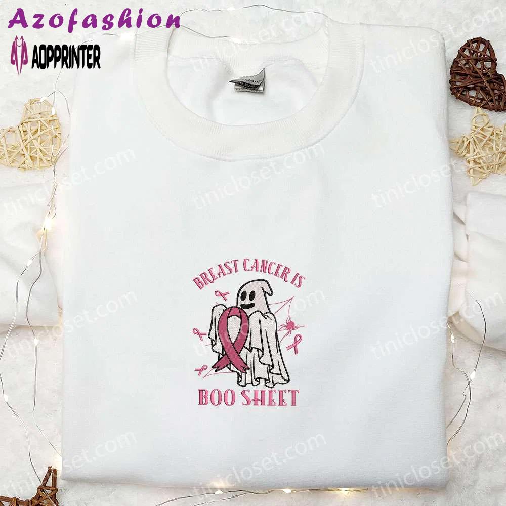 Breast cancer boo sheet embroidered shirt: best halloween gift for family Embroidered Shirt
