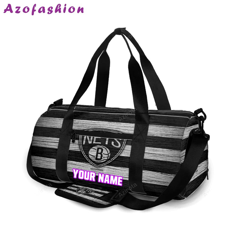 Brooklyn nets ball black white wood personalized name travel bag gym bag 524 Travel Bag