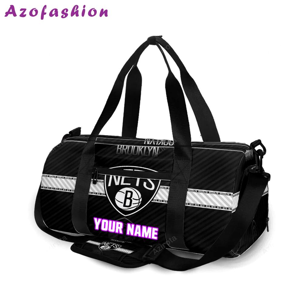 Brooklyn nets ball white line personalized name travel bag gym bag 731 Travel Bag