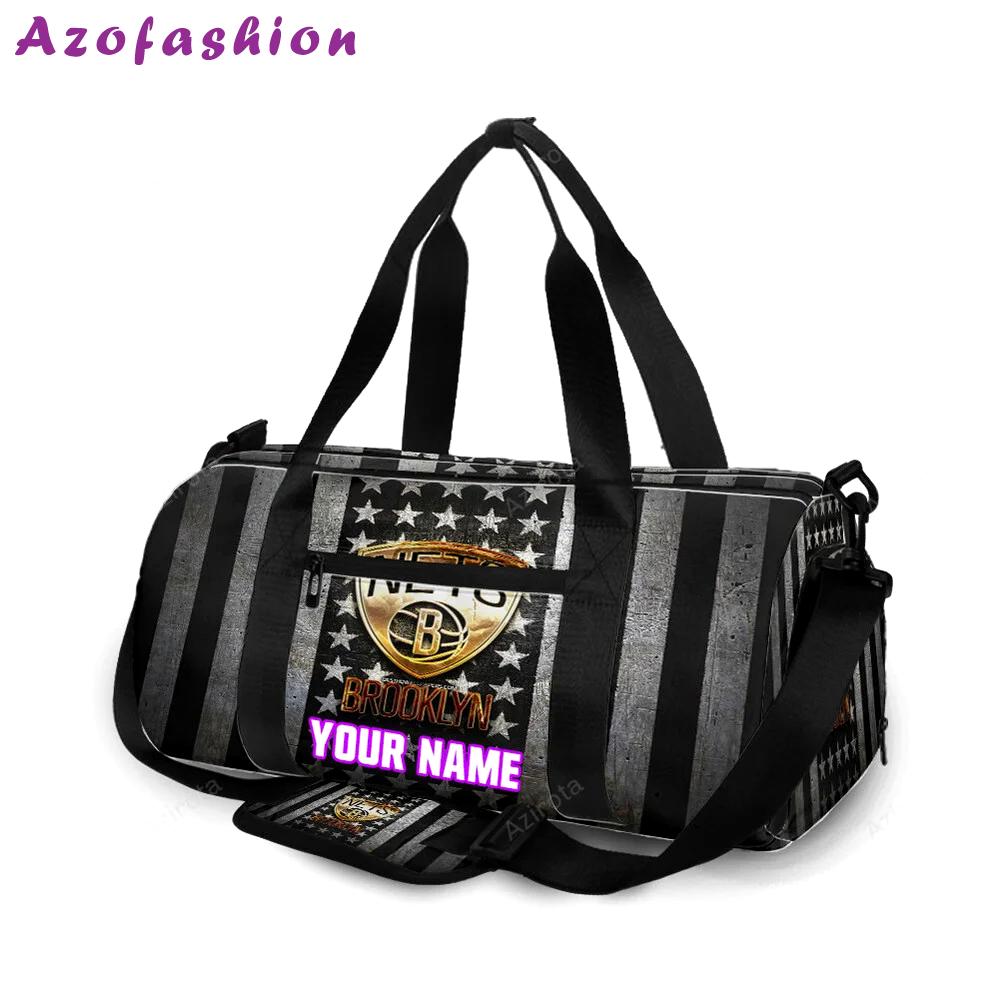 Brooklyn nets golden ball flag personalized name travel bag gym bag 1467 Travel Bag