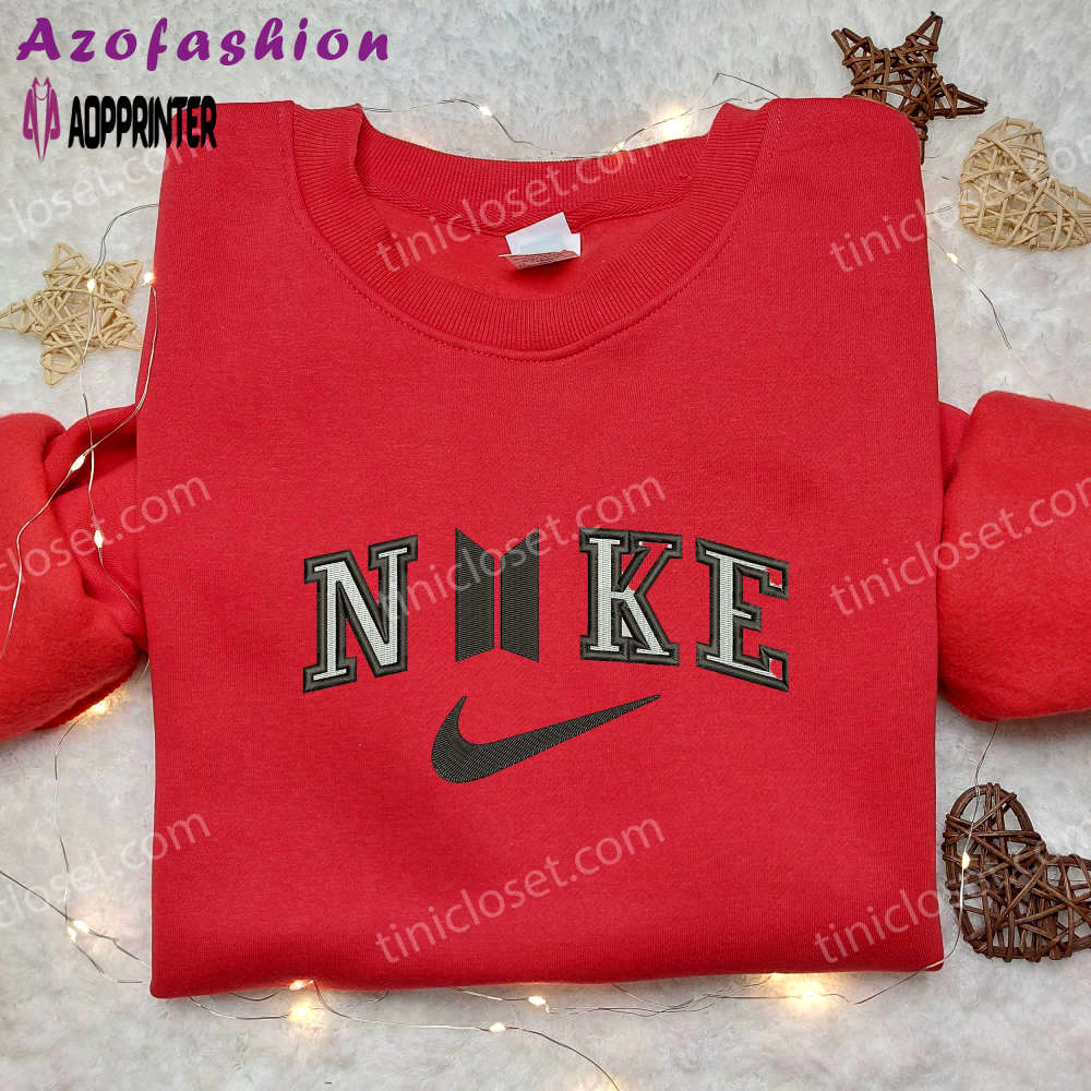 Bts x nike embroidered shirt: custom music apparel for trendy fans Embroidered Shirt