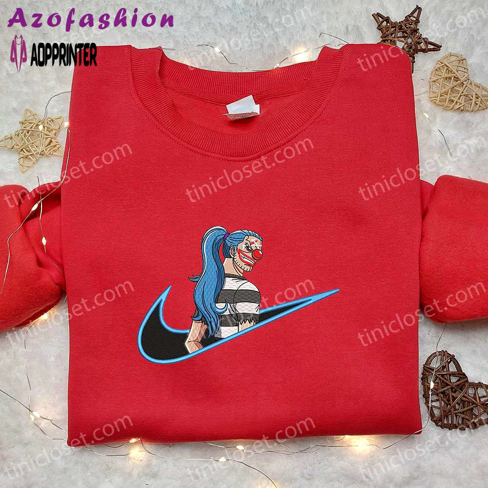 Buggy x nike anime embroidered shirt: one piece & nike inspired design Embroidered Shirt