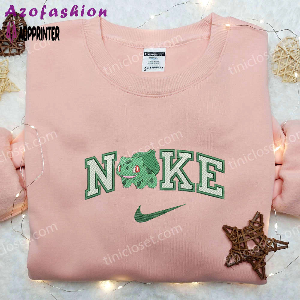 Bulbasaur smile x nike embroidered shirt: custom pokemon tee Embroidered Shirt