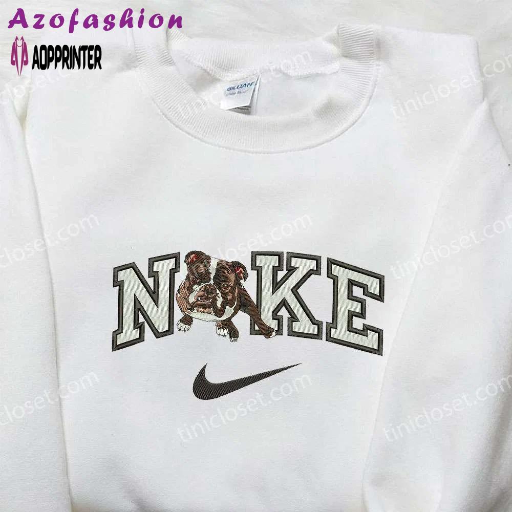 Bulldog x nike embroidered hoodie & animal nike inspired shirts: trendy unique apparel Embroidered Shirt