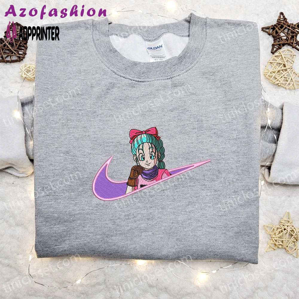 Bulma x nike swoosh anime embroidered shirt: dragon ball & nike inspired design Embroidered Shirt