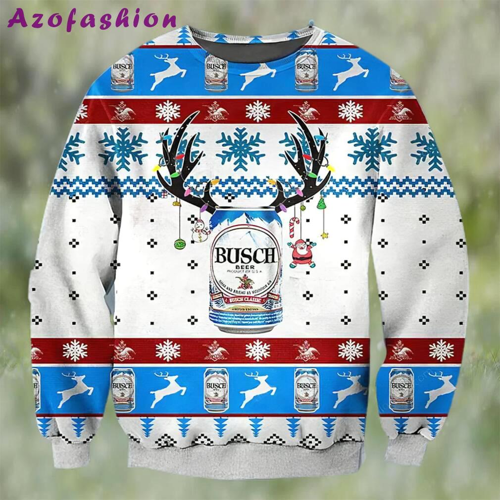 Busch beer deer horn ugly christmas sweater, faux wool sweater, gifts for beer lovers, international beer day, best christmas gifts for 2022 ? prinvity Christmas Ugly Sweater