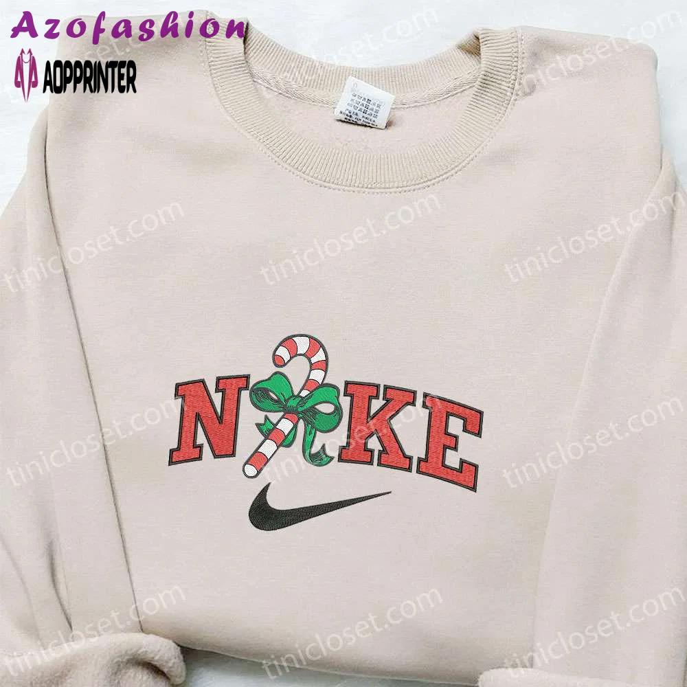 Candy cane gift x nike christmas embroidered sweatshirt – best christmas gift ideas Embroidered Shirt