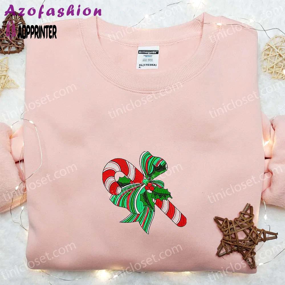 Candy cane mistletoe shirt & christmas hoodie: best family gifts Embroidered Shirt