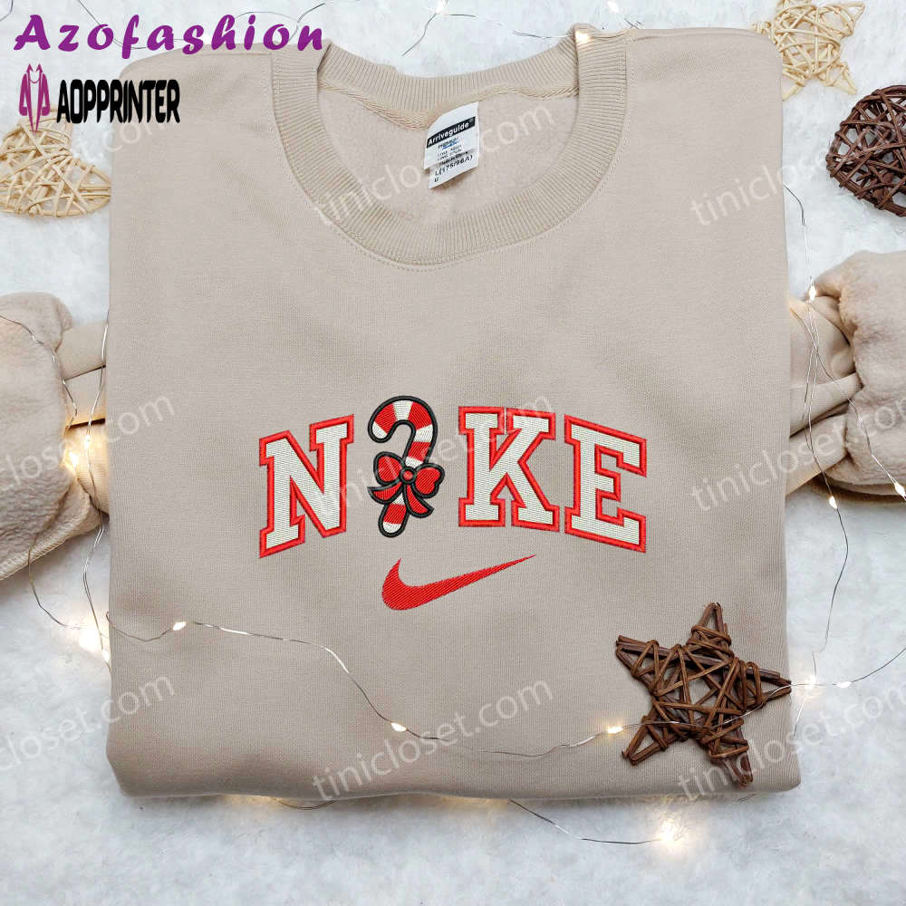 Candy cane x nike embroidered shirt – festive christmas nike tee Embroidered Shirt