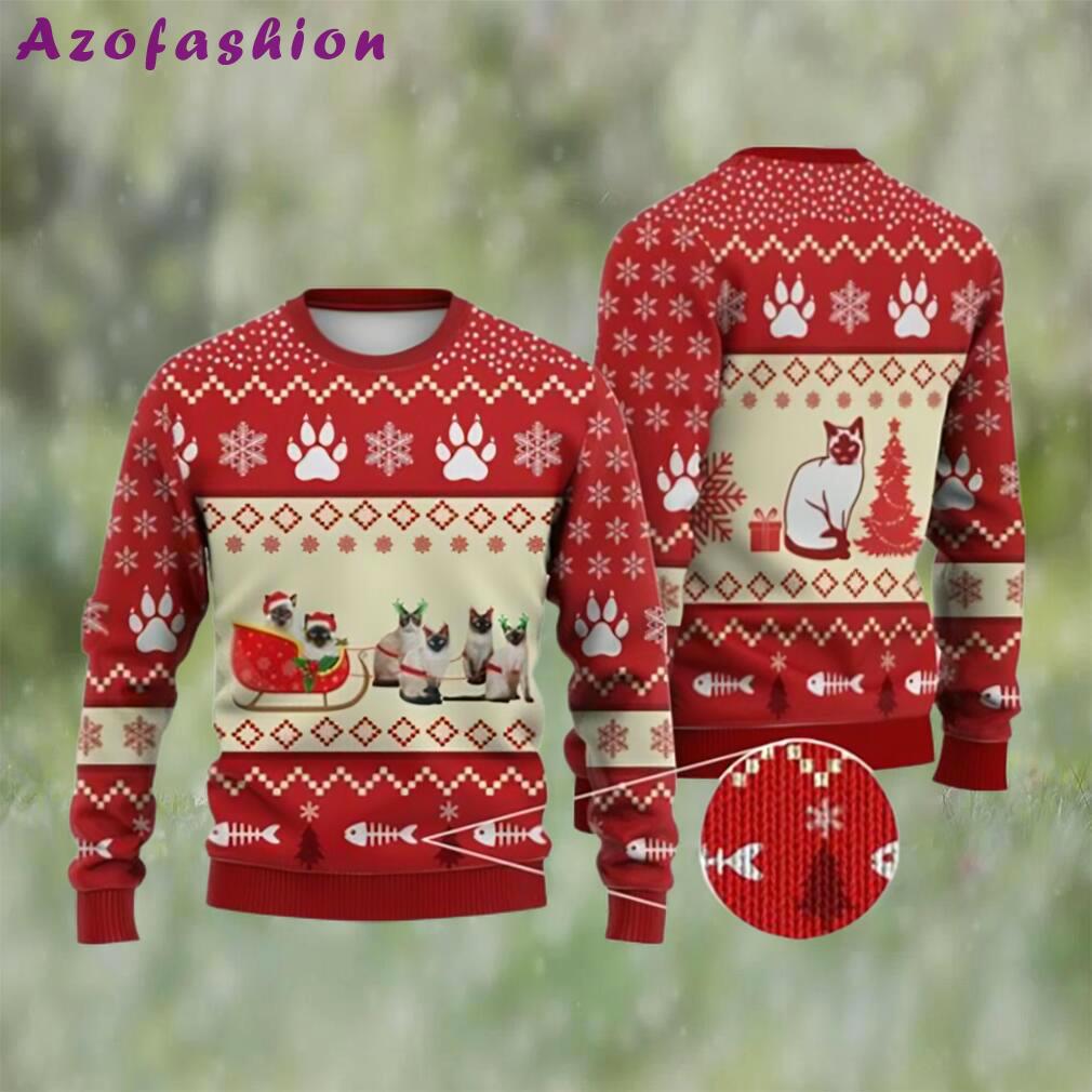 Cat christmas sweater, siamese cat reindeer ugly christmas sweater 3d for xmas Christmas Ugly Sweater