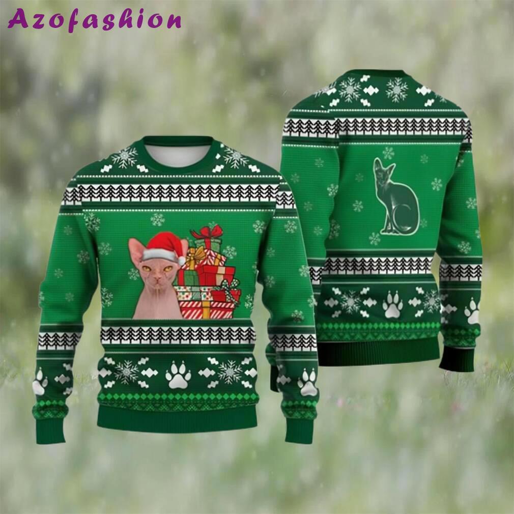 Cat christmas sweater, sphynx cat falling snowflakes ugly christmas sweater 3d Christmas Ugly Sweater