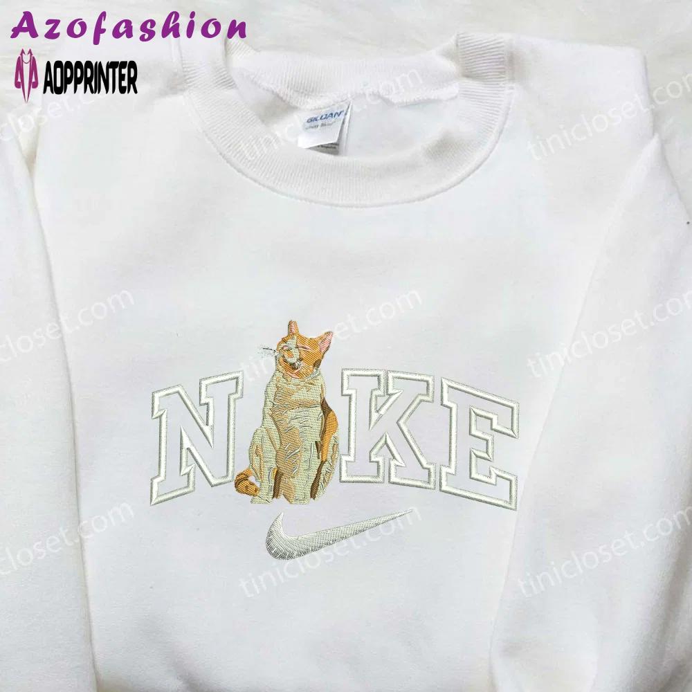 Cat pop x nike embroidered shirt – animal & custom design nike apparel Embroidered Shirt