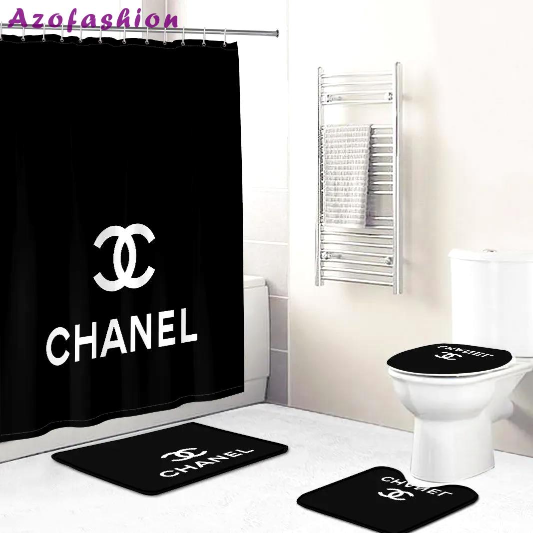 Chanel black and white bathroom set bath mat luxury fashion brand home decor hypebeast Bathroom Set