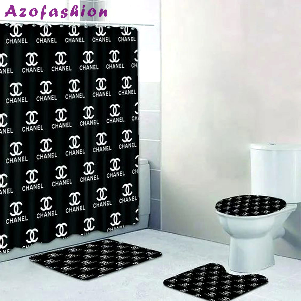 Chanel black bathroom set hypebeast luxury fashion brand home decor bath mat Bathroom Set